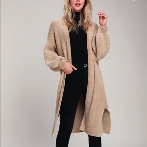 At Home Beige Chenille Long Cardigan Sweater